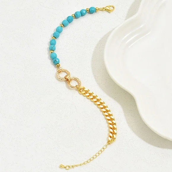Turquoise and Gold Beaded Bracelet - Picture 4 of 5